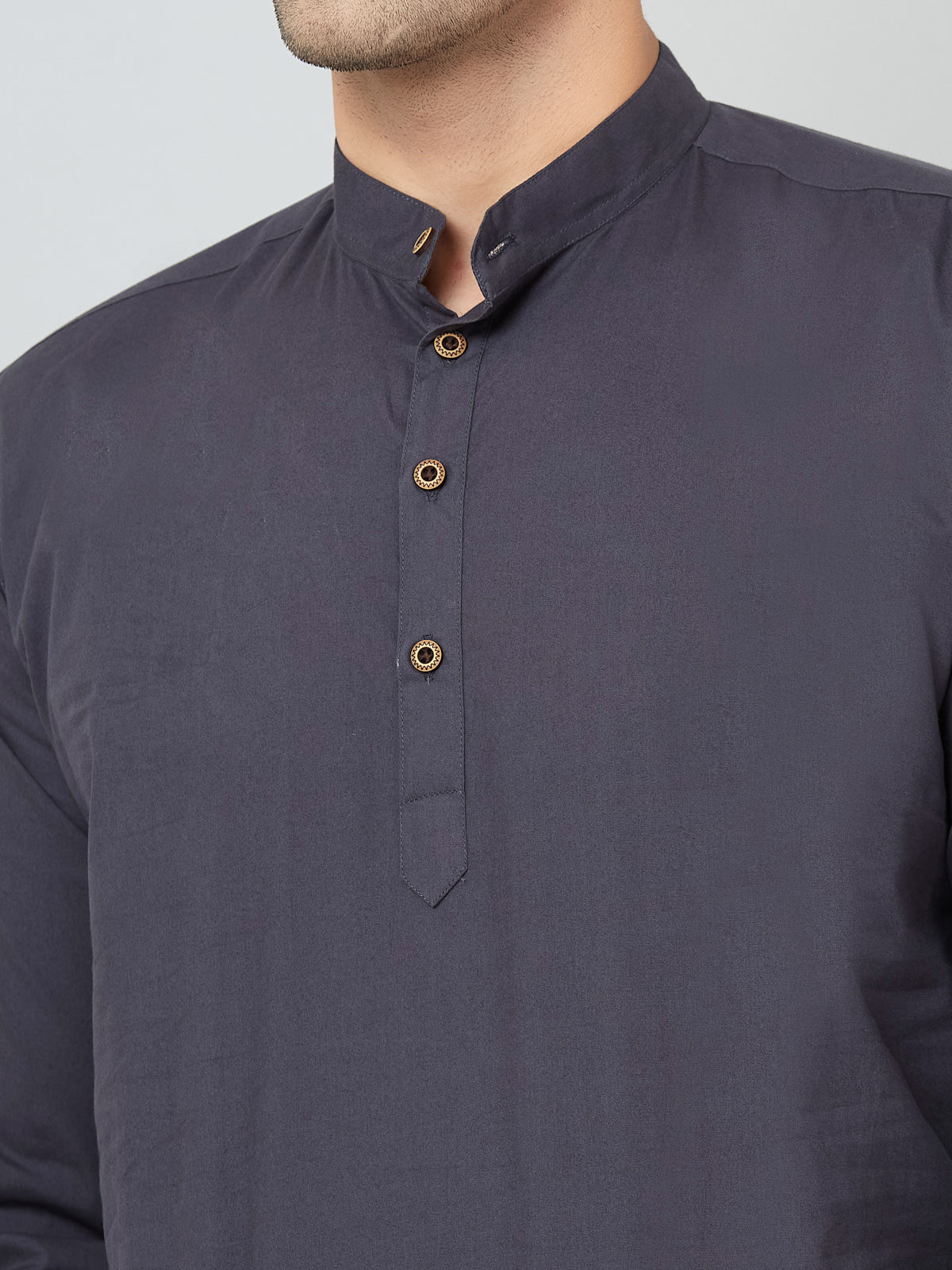 Louis Monarch Men Solid Grey Pure Cotton Straight Short Kurta